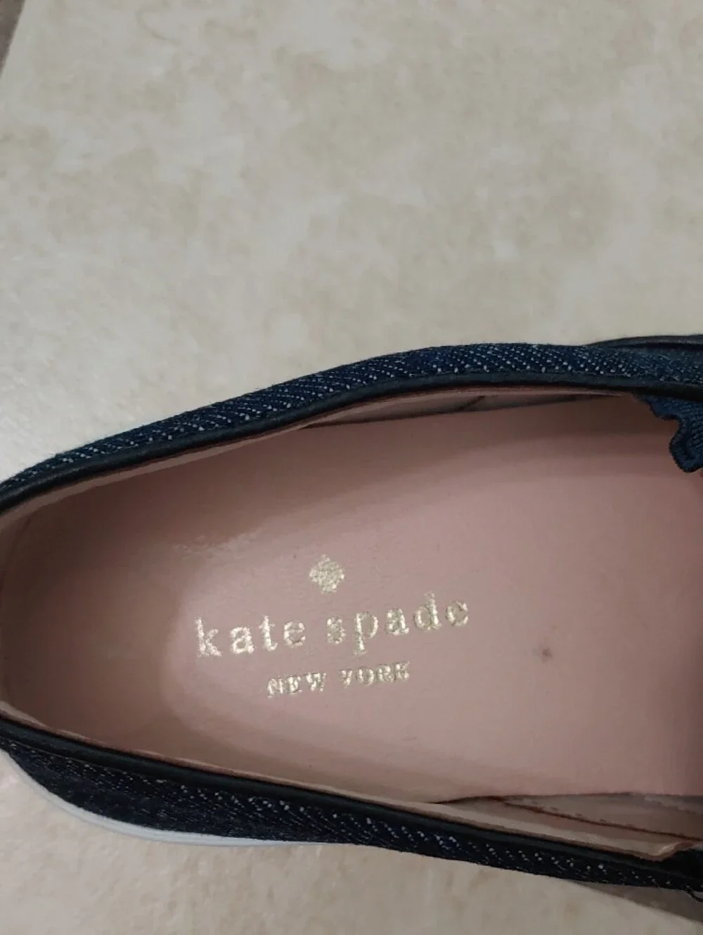 Kate Spade Delise Too Slip-Ons Women's 6.5 Black Bow Blue Denim Sneakers